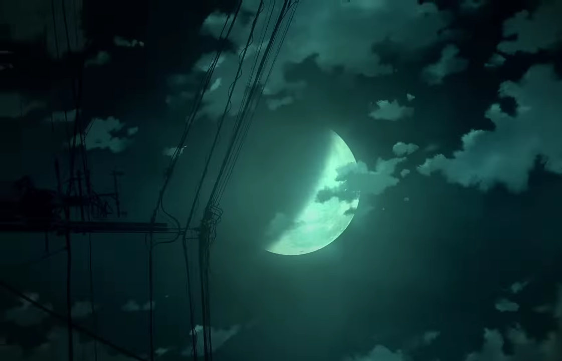 a green drawing of the moon and the sky from MeMe